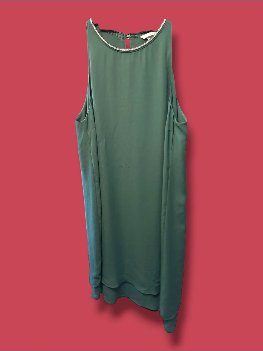 H&M Teal Satin-Trim Sleeveless Shift Dress